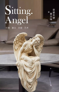 欧式复古坐姿天使女孩树脂摆件家居客厅玄关阳台桌面摆台装饰批发