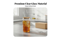 Modern Design Glass Cup with Bamboo Lid and Straw Easy to Clean Glass Tumbler with Bamboo Lid and Straw for Adults, Kitchen, Office, Parties