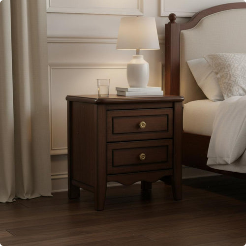 Compact Wooden Bedside Table Dark Brown Solid Wood Bedside Table Round Knob Pulls Home Furniture