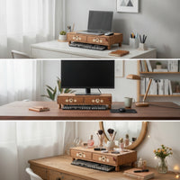 Monitor Riser with Drawers Brown Furniture Stylish for Students