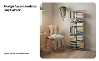 Narrow Floor Bookshelf Multi-Layer Design Metal Grid Shelf Space Saving