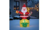 Santa Father Christmas with Candy Cane Inflate Inflatable Santa with Candy Cane Yard Decoration Festive Lighted for Homeowners