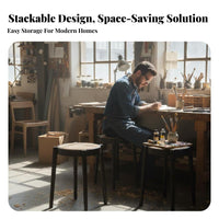 Stackable Round-Top Stool Mortise and Tenon Joint Stackable Woven Top Stool