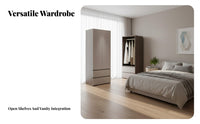 Wooden Wardrobe Closet Large Capacity Storage Wardrobe with Hanging Rod Construction Contemporary Bedroom Armoire for Renters, Dressing Room, Office