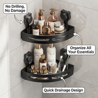 Suction Cup Corner Shelf for Shower, Wall Mounted Organizer for Toiletries Storage, Punch- Storage Rack, Renter Friendly Storage