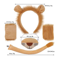 Soft Fabric Lion Headband with Gloves Furry Lion Costume with Tail Cute Paw Gloves Lightweight for Dress-Up