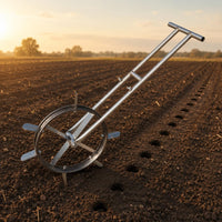Manual Row Spacing Tool T-Handle Grip Hole Making Tool Silver Finish Wheel Cultivator for Farmers, Field