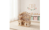 Wooden Dollhouse Freestanding 3-Story Dollhouse Pretend Play Playhouse for Playroom