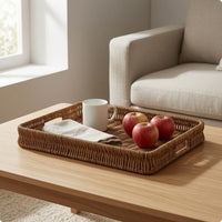 Handwoven Tray Basket Open-Top Wicker Tray Basket Look Home Storage