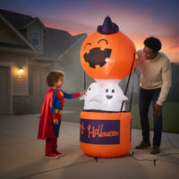 Outdoor Halloween Inflatable Pumpkin Ghost Inflate Halloween Inflatable Ghost Lighted Yard Decoration Illuminated for Lawn, Porch, Haunted House