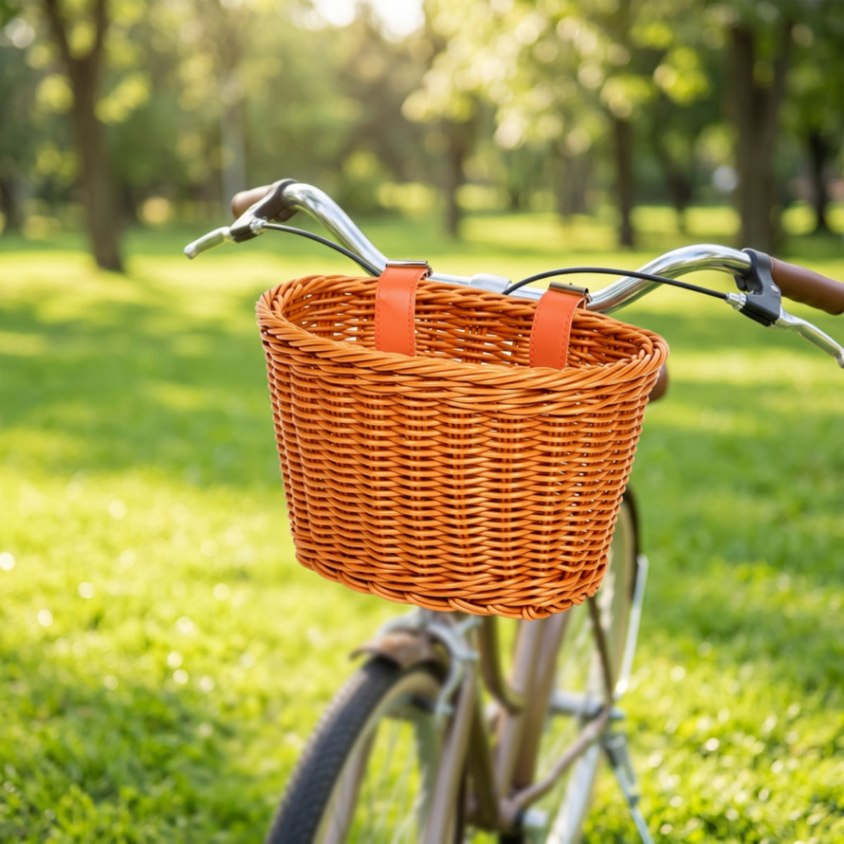 Rattan-Style Bike Basket with Straps Woven Bike Basket with Straps Vintage-Inspired Open-Top for Cyclists, Commuters, Tabletop, Entryway