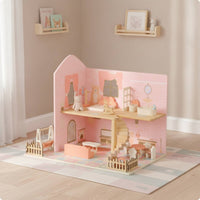 Wooden Dollhouse Pretend Play Dollhouse with Furniture Sturdy Playhouse for Daycare