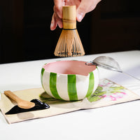 Ceramic Painted Striped Matcha Tea Set with Whisk Accessory
