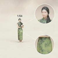 Qipao Figure 1/64 Scale Female Figurine Miniature with Qipao Dress Painted Model Standing for Collectors, Dioramas