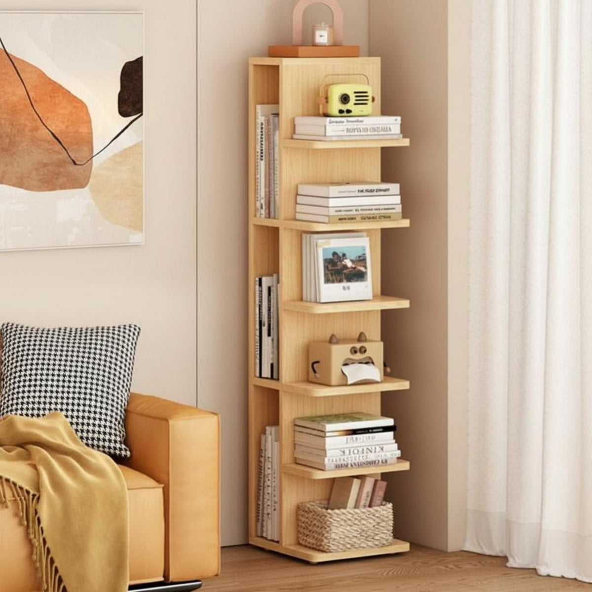 Narrow Multi-Tier Shelf Floor-Standing shelf unit Space-Saving Sturdy Construction for Students, Corner