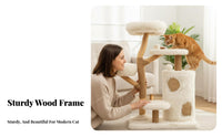 Natural Wood Trunk Skycloud-themeded Cat Tower Multi-Level Design Skycloud-themeded Scratching Tree comfortable Resting areas Pet Furniture Sturdy Construction for felines, Kittens, Indoors, Living Room, Bedroom, Small areas
