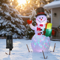 Snowman with Multicolor Light Outdoor Inflatable Snowman Yard Decoration Bright Holiday Decor Easy to Use for Lawn, Porch