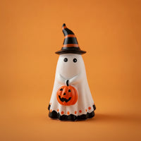 Freestanding Ghost Figurine with Pumpkin Painted Pumpkin Ghost Figurine Spooky Halloween Table Ornament Adorable for Party