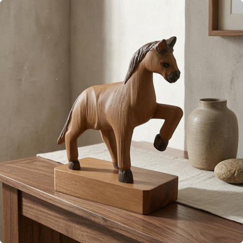 Prancing Horse Figurine Paulownia Wood Wooden Horse Figurine Vintage Style Home Decor for Entryway