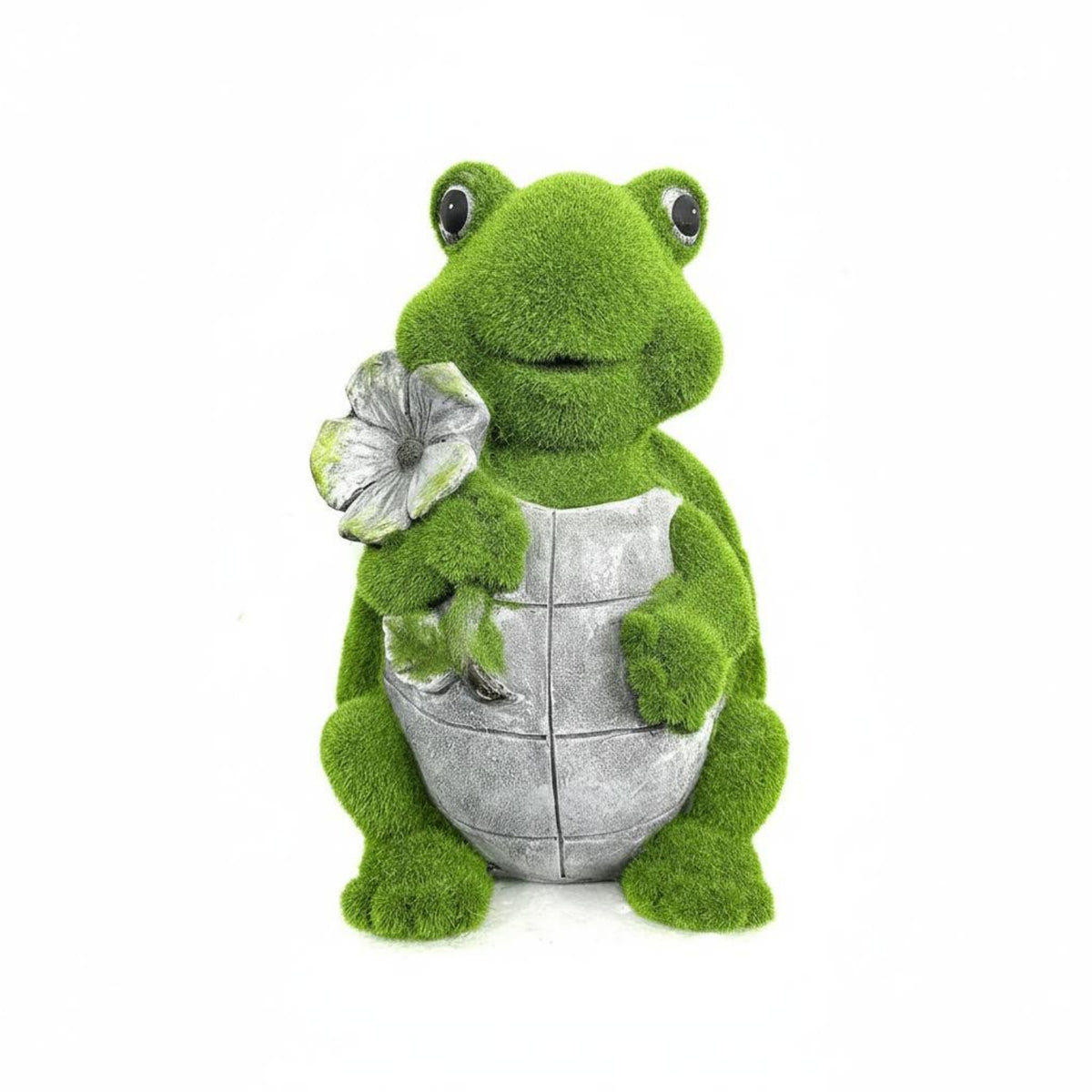 Mini Frog Decor Flocked Cartoon Frog Statue Flower Holding for Patio