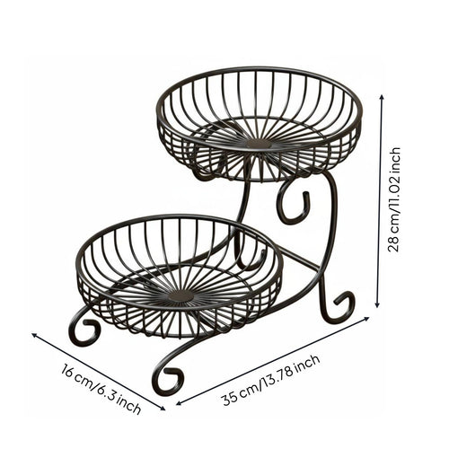 Countertop Fruits Stand Ventilated Design 2-Tier Fruit Basket Large Capacity Metal Wire Vegetable Rack for Party
