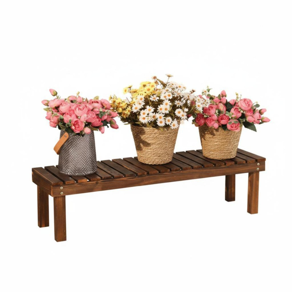 3-Tier Plant Shelf Freestanding 3-Tier Long Bench Space-Saving for Living Room