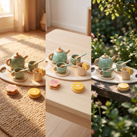 Wooden Tea Set Wood Pretend Tea Set Pastel for Kids
