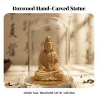 Souvenir Gift Boxwood Buddha Carving Carved Guanyin Statue for Collectors, Buddhists, Living Room, Personal Altar, Office Desk