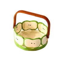 Ceramic Fruit Basket with Wooden Handle Open-Top Ceramic Candy Dish with Handle