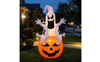 Inflatable Ghost with Pumpkin Base Spooky Ghost with Pumpkin Yard Decoration Lightweight Easy to Store for Garden, Porch