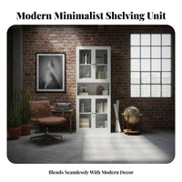 Modular Design Glass Door Showcase Anti-Rust Glass Door Cabinet Heavy-Duty Bookcase Adjustable Shelves for Book Lovers, Homeowners, Collectors, Study Room, Home Office, Bedroom, Retail Areas