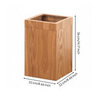 Nordic Design Paper Bin Easy to Clean Rectangular Wood Wastebasket Top Wood Garbage Can Bucket for Bedroom, Washroom, Office
