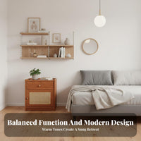 Nightstand with Safe Rattan Weave Design Nightstand with Drawers Multi-Functional Space-Saving Size for Apartment Dwellers
