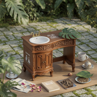1:12 Scale Dollhouse Vanity with Stool 1:12 Scale Dollhouse Vanity with Washbasin Vintage Style Sink Cabinet for Miniaturists