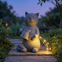 Cat Figurine with Watering Can Resin Ornament Textured for Flowerbed