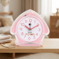 Flat Base House-Shaped Alarm Clock Floral Decoration Analog Desk Alarm Clock Compact Decor Piece Cute