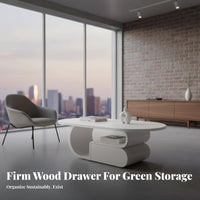 Dual-Level Oval Coffee Table Minimalist Design Household Furniture With Storage Shelf Small Space Solution