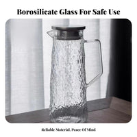 Large Capacity Hammered Glass Pitcher Heat Resistant Borosilicate Glass Tea Pot Safe for Families, Hosts, Kitchen, Bedside, Dining Table