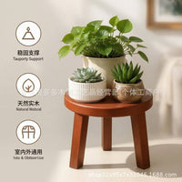 Round Solid Wood Plant Stand, 1-Tier, Brown, for Indoor/Outdoor Use