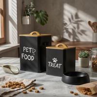 2 Pieces Rectangular Pet Tin Bamboo Lid Pet Food Storage Tin Side Handles