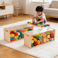 幼儿园积木墙实木积木槽儿童积木收纳箱大颗粒积木收纳槽玩具收纳