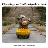 Scottish Cow Bird Feeder Weather-Resistant Blossom Bird Feeder Statue Waterproof Resin Cow Garden Ornament for Gardeners, Courtyard, Yard, Patio