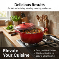 Round Cast Iron Dutch Oven with Lid, Enamelled Cast Iron Casserole Dish, Thick Cast Iron Soup Pot for Stewing and Braising