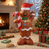 Christmas Inflatable Gingerbread Man with Santa Hat Outdoor Inflatable Gingerbread Man with Candy Cane Holiday Festive