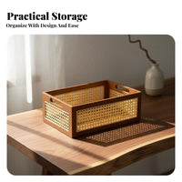 Woven Rectangular Bin Handwoven Organizer Basket Space Saving for Office Workers