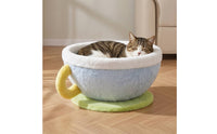 Pet Bowl Bed Bowl-Shaped Cat Bed with Handle Cute Feline Resting Place for Living Room