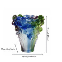 Handmade Liuli Crystal Vase Luxury Gift Colored Glaze Blossom Vase Eye-Catching Sculpted Flower Art Glass Ancient Craftsmanship for Living Room, Hotel Lobby, Office, Wedding