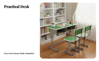 2 Pieces Children's Writing Desk and Study Table with Chair and School Furniture and Storage Compartment Engineered with Steel Frame and Ergonomic Features Suitable for Home Classroom Tutoring