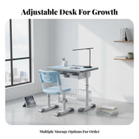 Kids Desk and Chair Set Height Adjustable Study Desk Rounded Corners children's Writing Table for Children, Girls, Classroom, Home, Bedroom