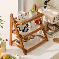Foldable Bamboo 3-Tier Tabletop Storage Shelf for Coffee Corner and Bar